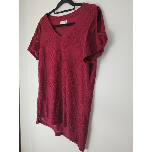 Peace & Pearls Blouse M Womens Red Short Cold Shoulder Sleeve V Neck Top - Picture 5 of 9